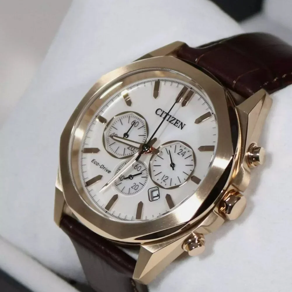 Citizen Rose Gold Tone Leather Strap Men's Chronograph Watch